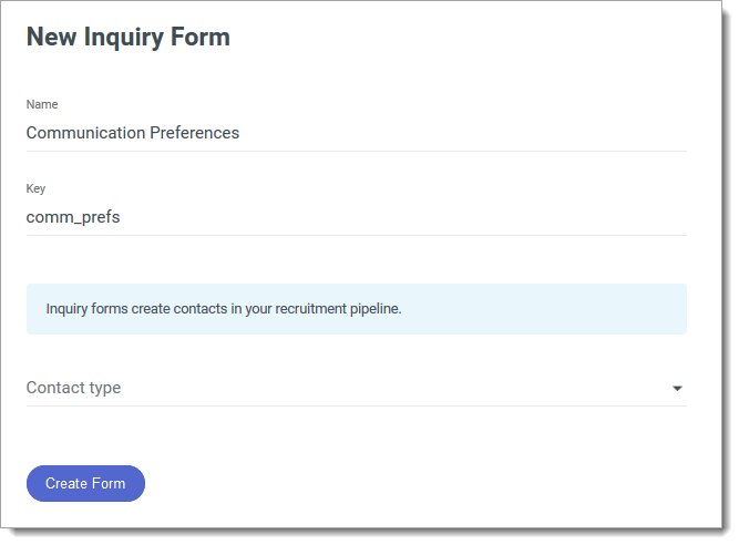 Creating a new Inquiry Form