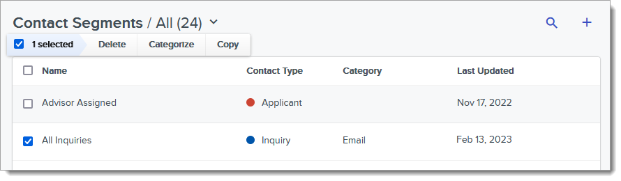 Available actions when checking a Segment