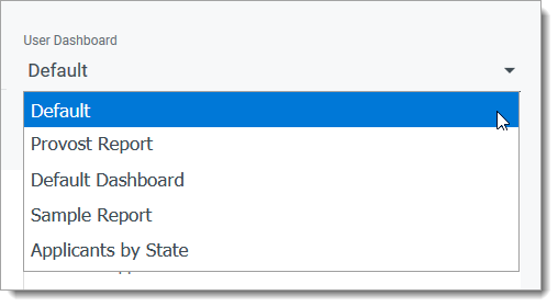 Selecting a dashboard for a role