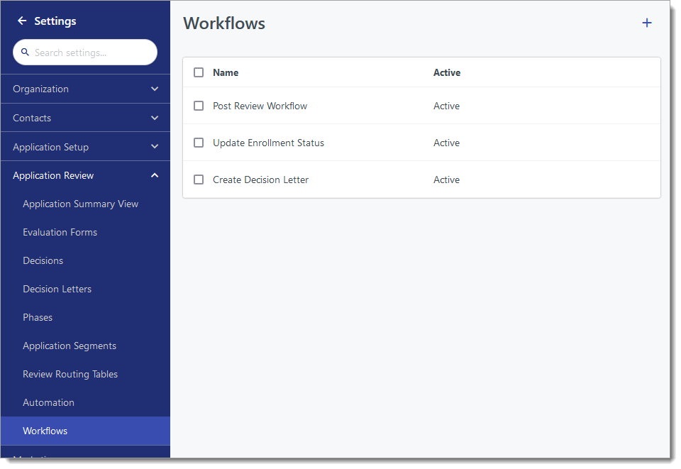 Workflows menu