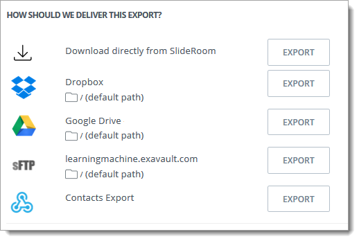 Export delivery options