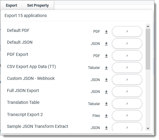 Selecting a format to export applications