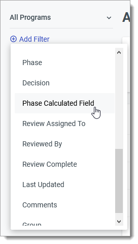 Using a filter on a Phase Calculated Field