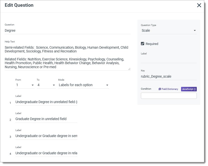 Sample evaluation question using Degree Awarded