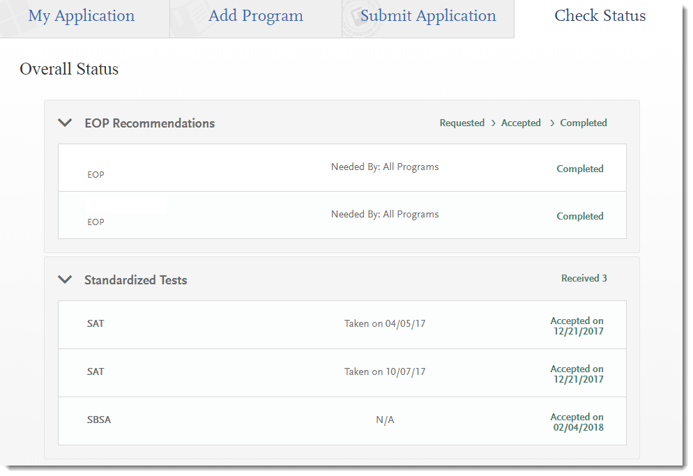 Recommendations and Test Score Statuses