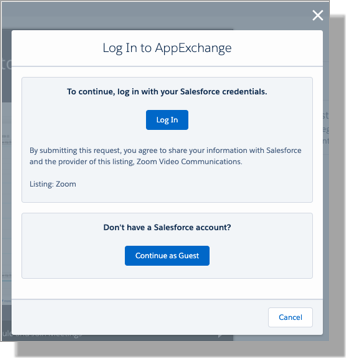 Log In to AppExchange screen