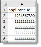 List of applicant CAS IDs in Excel