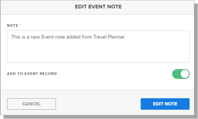 Edit Event Notes window