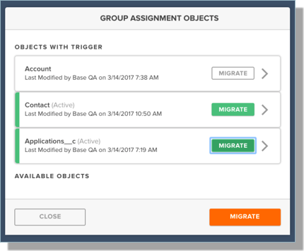 Group Assignment objects screen