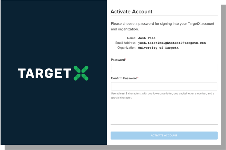 Create a new TargetX User account