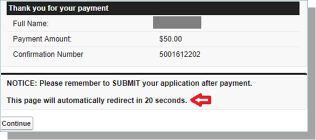 Payment confirmation message