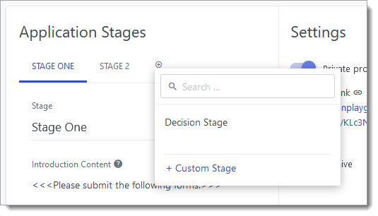 Selecting a stage template or custom stage