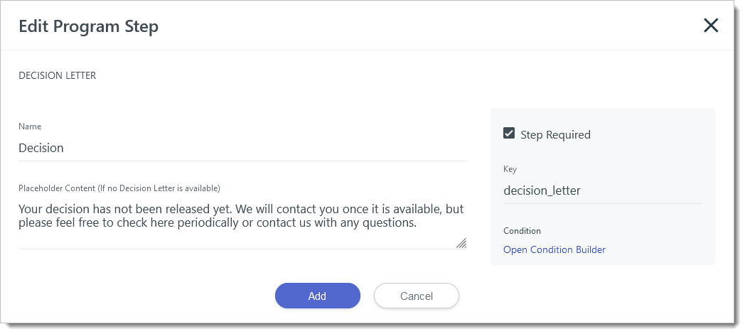 Adding a decision letter program step