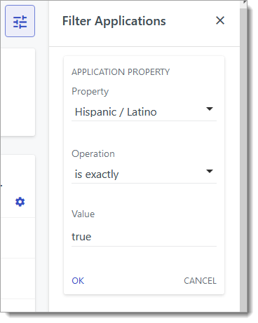 Hispanic filter added to application grid