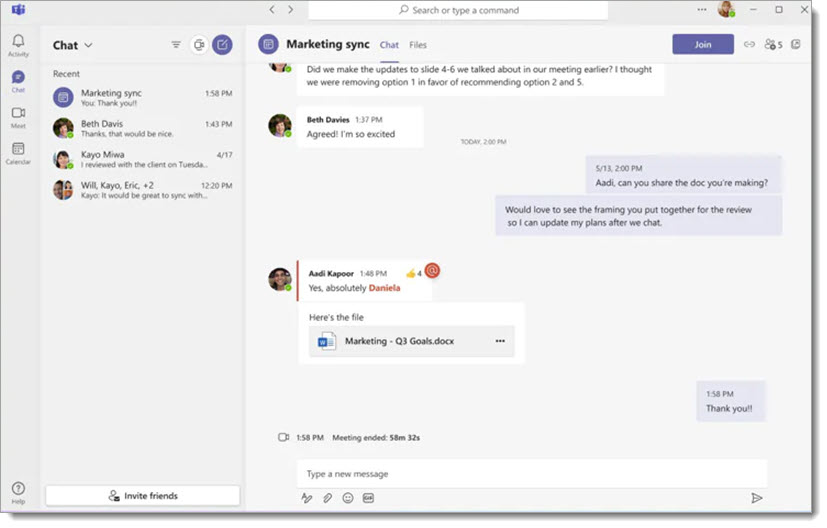 Microsoft Teams chat window