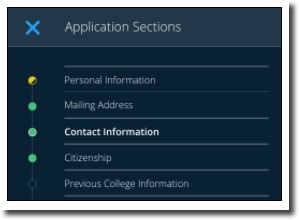 Sample Application sections and status