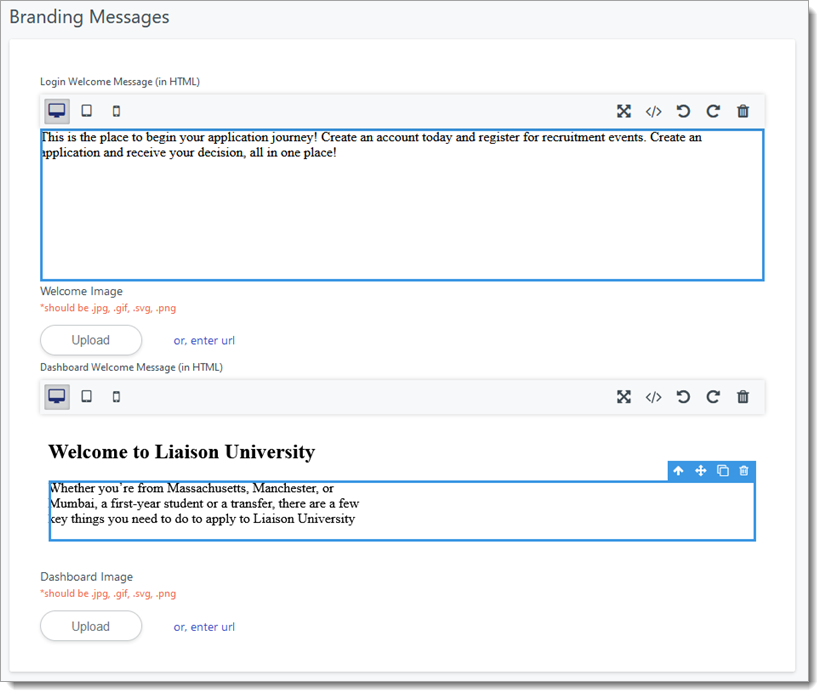Student Portal Branding Messages configuration