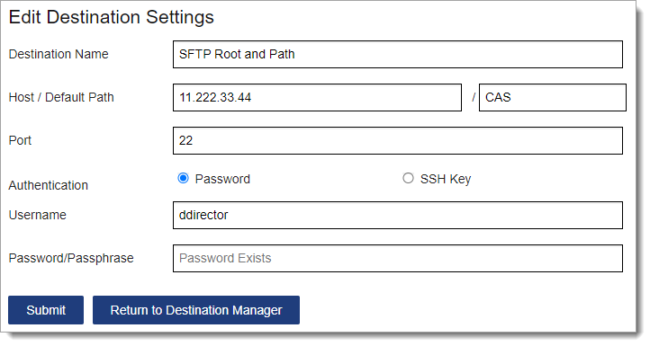 Configure your SFTP destination settings