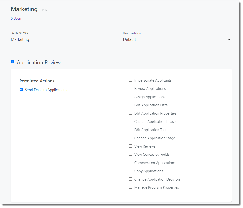 Default settings for Marketing Role