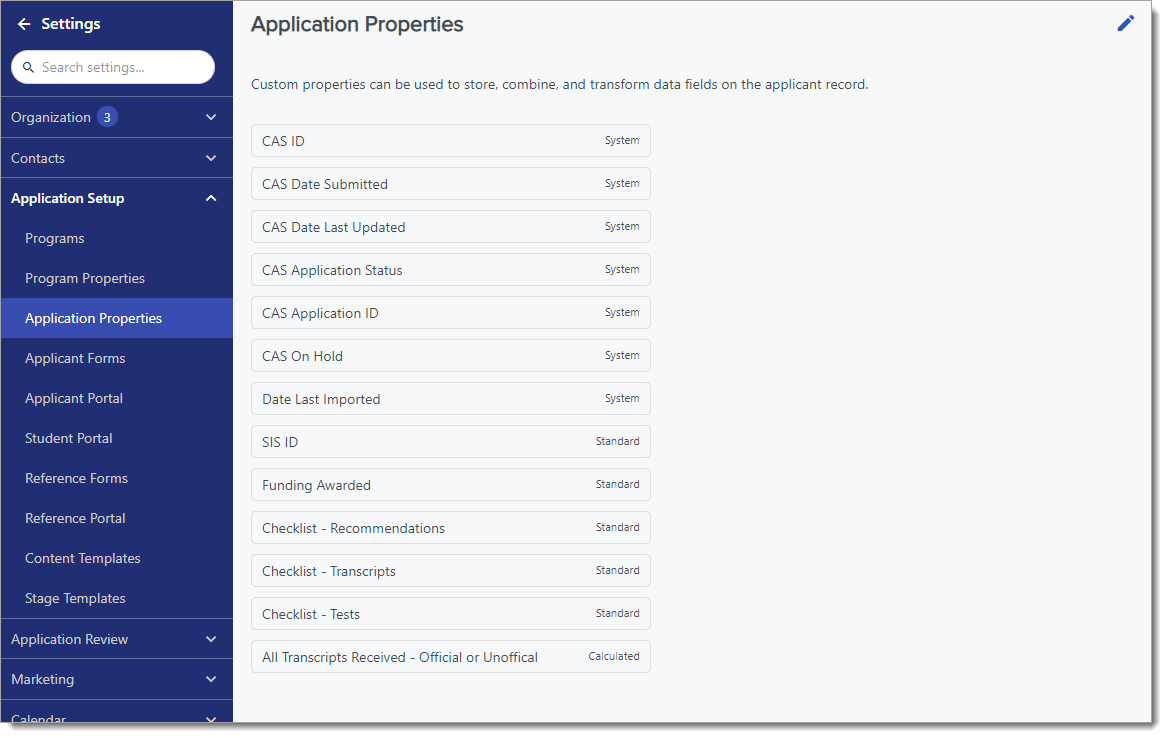 Application Properties preconfigured in your template