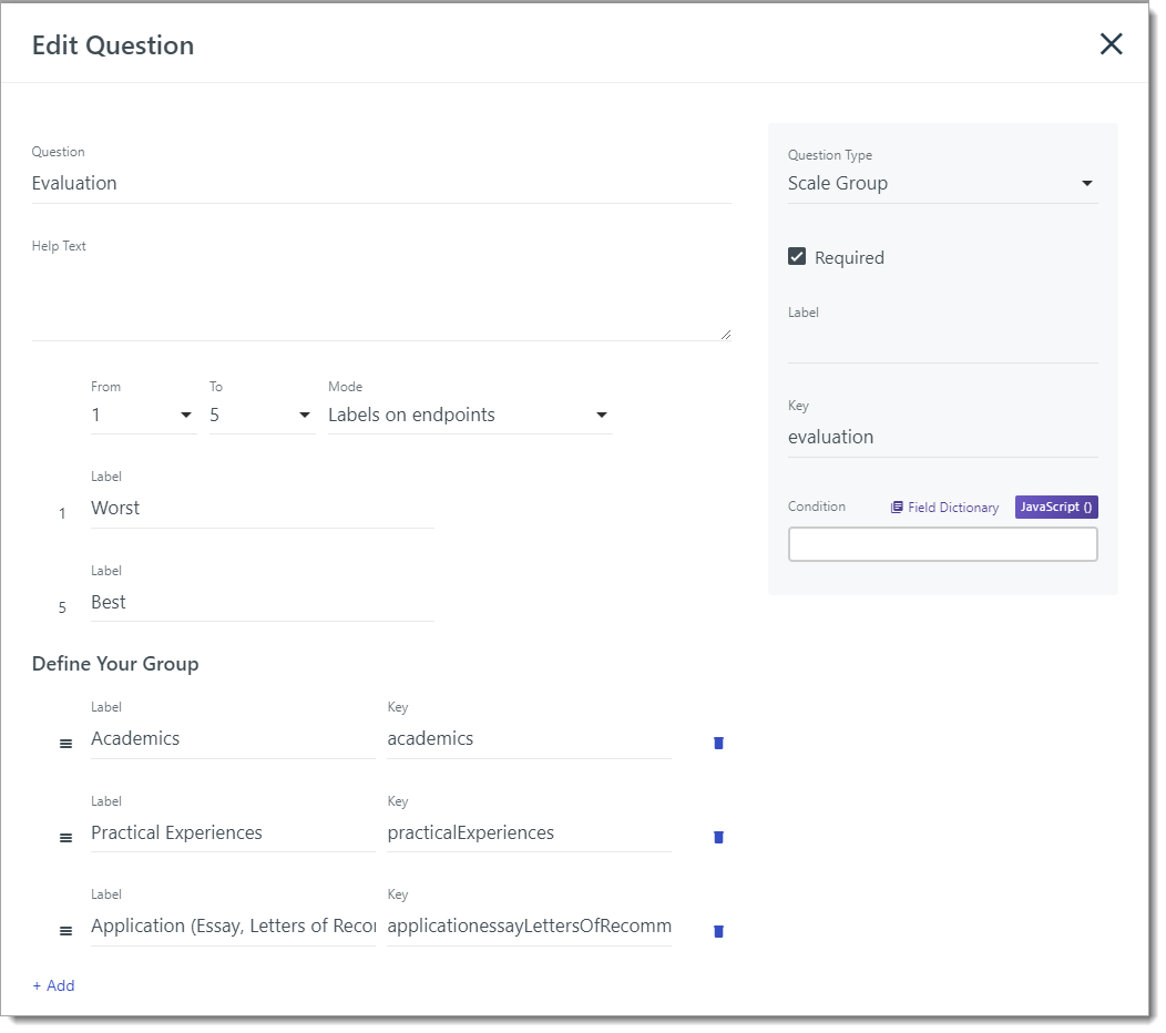 Evaluation Question settings