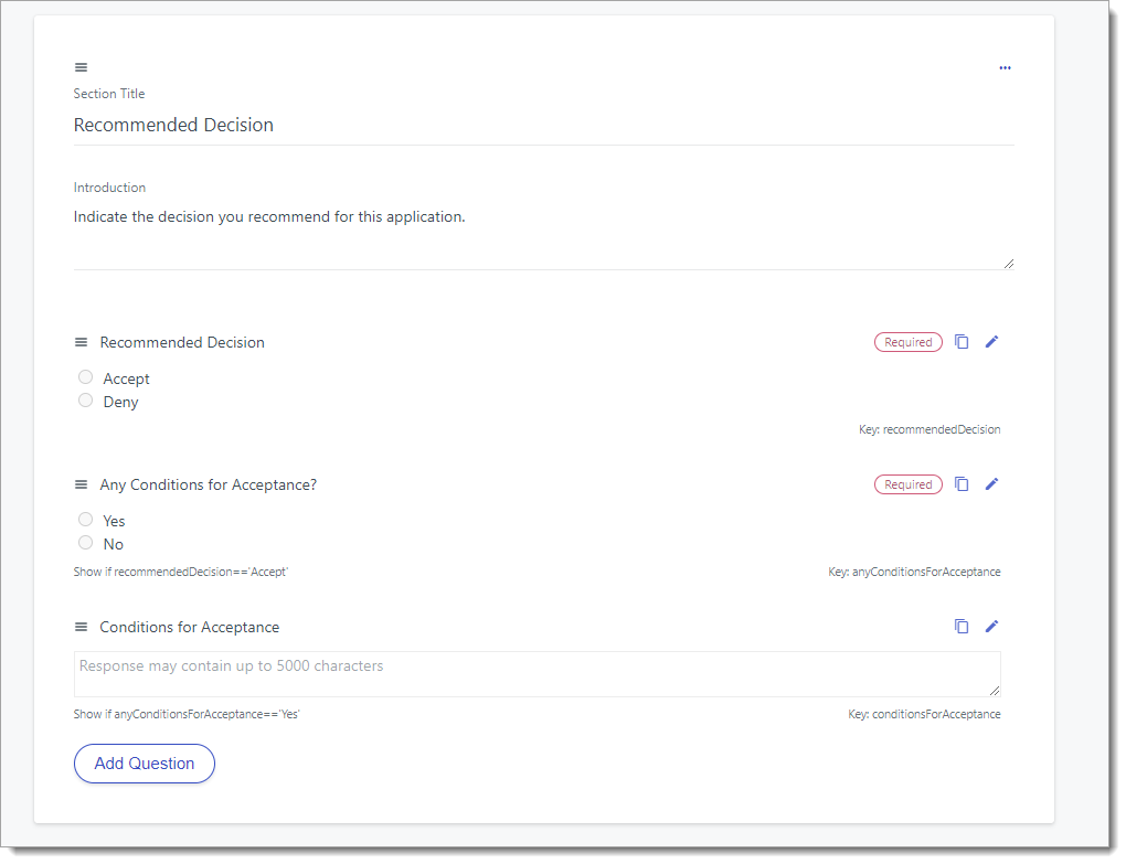 Recommended Decision section settings