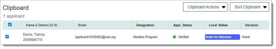 List of applicants in the Clipboard