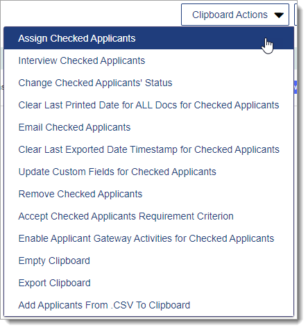 List of batch actions under Clipboard Actions drop-down