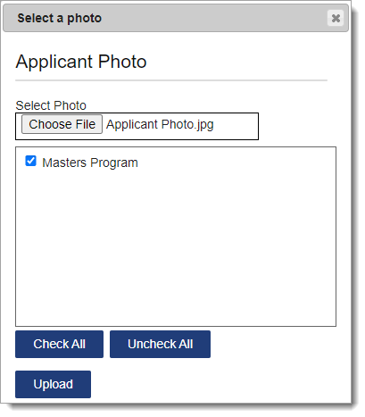 Choose a file to upload an applicant photo