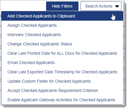 Bulk search actions drop-down on the Search Assignments page