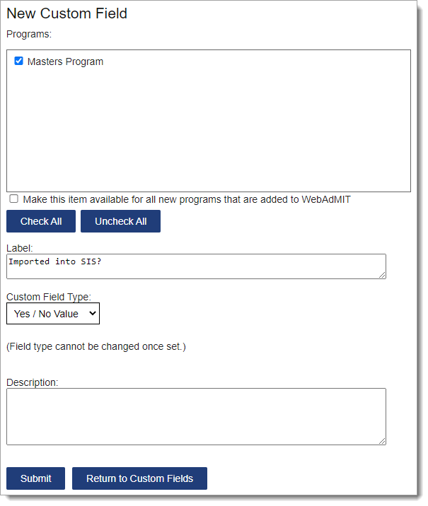 Custom Field template for a yes/no field