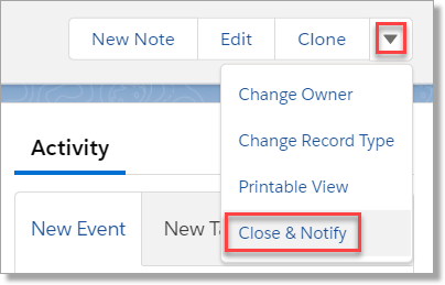Close and Notify alert option