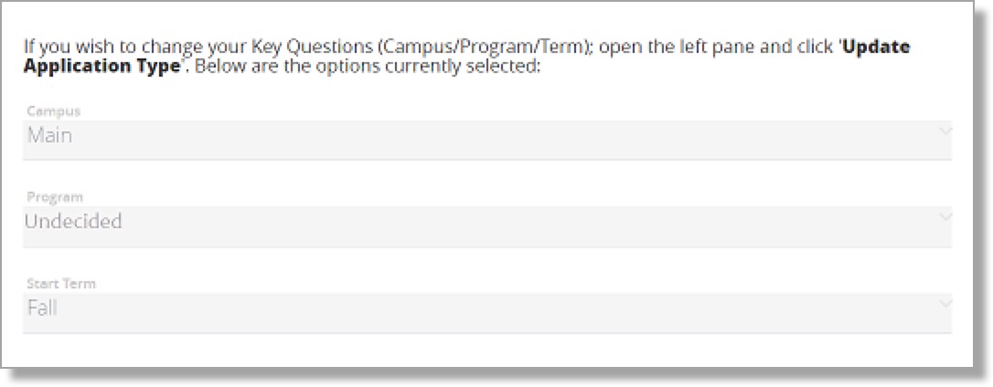 Key Question section of Online Application