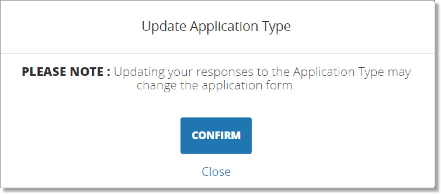Update Application type confirmation