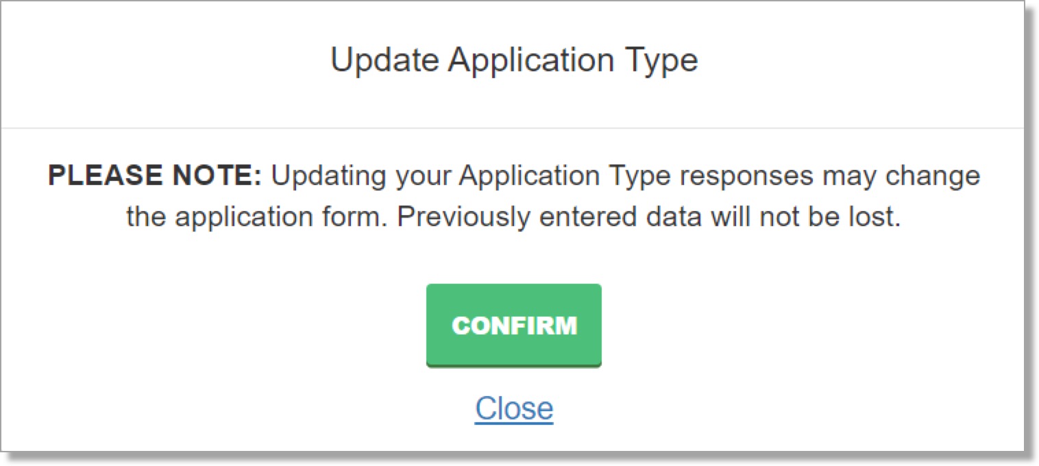 Final confirmation message when updating application type