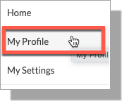 My Profile option from User options in User Community