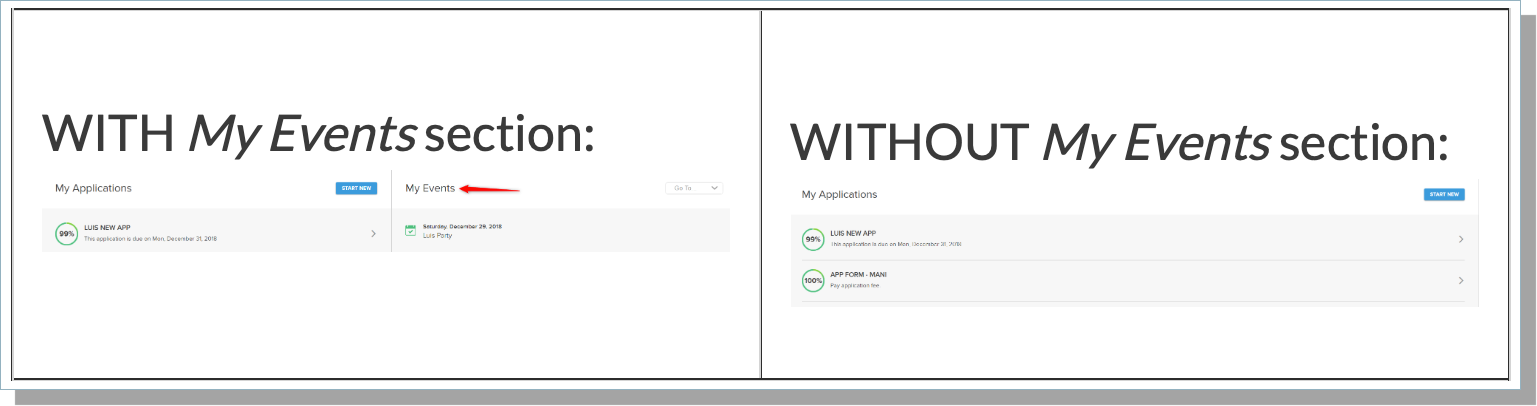 with and without My Events section