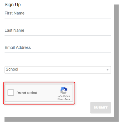 reCAPTCHA checkbox on sign up page