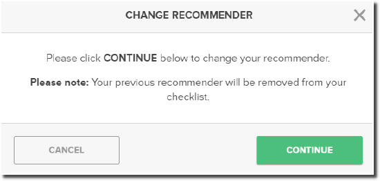 Change recommender confirmation