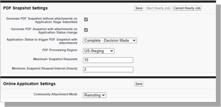 PDF snapshot settings page