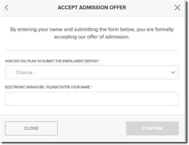 Accept Admission Offer screen