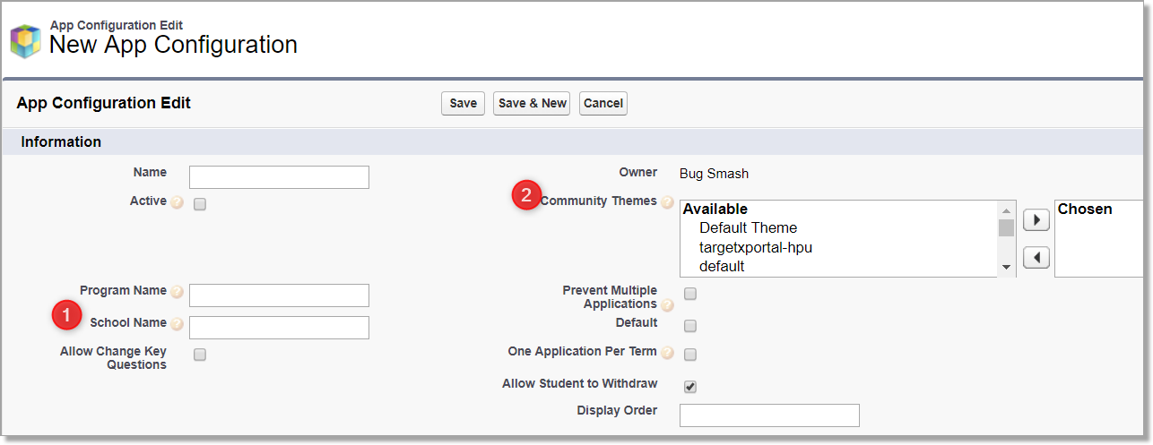 New App Config edit screen