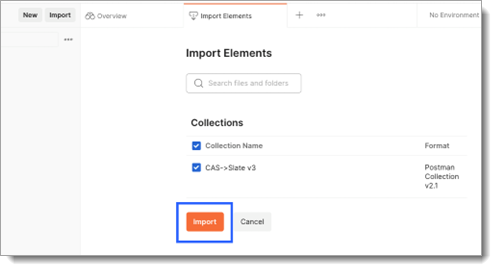 Import button on Postman's Import Elements page