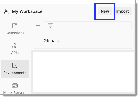 Click the New button to create a new Postman Environment