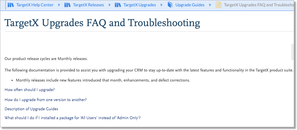 TargetX Upgrade Guides FAQ