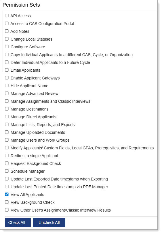 Work Group template for faculty reviewers and interviewers with View All Applicants selected