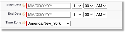 start date, end  date and time zone entry