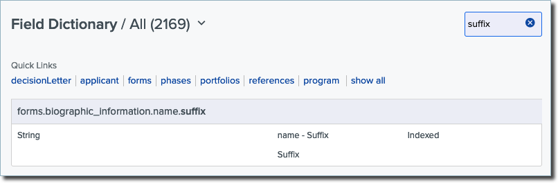 Finding Field Key for the Suffix