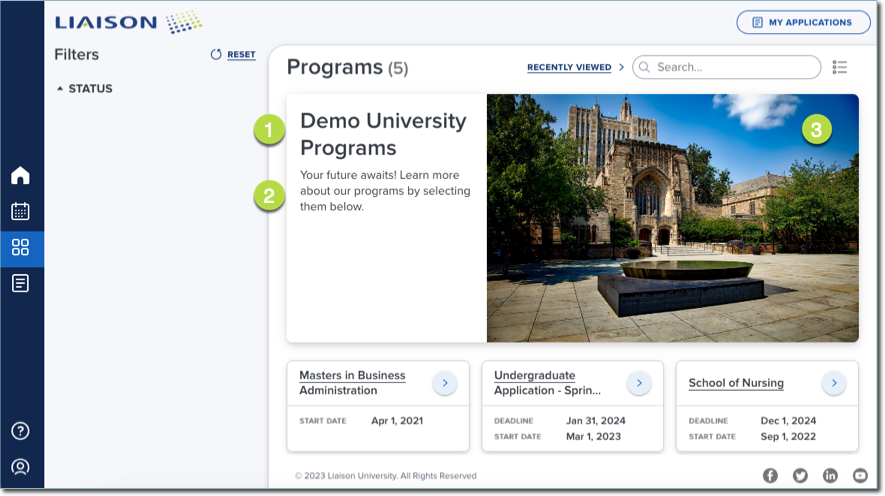 Student Portal Programs Page