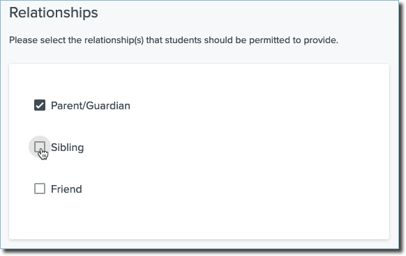 Enabling a relationship from Student Portal settings